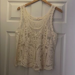 Cream Lace & Mesh Tank